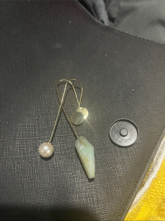 Jewelry - Gold Drop Earrings with Pearl and Aqua Stone